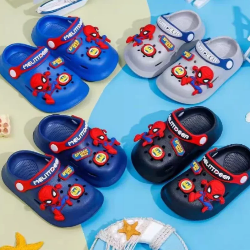 Chaussures de jardin pour enfants, sandales de plage antidérapantes pour bébés garçons et filles, pantoufles d'été, dessin animé Iron Man Spider Man, 13-18cm