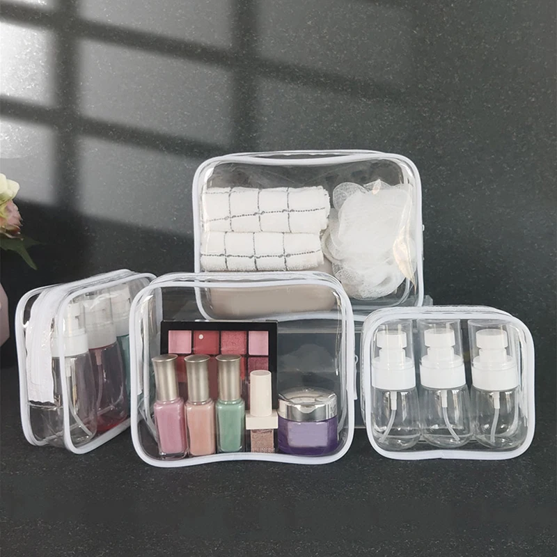 Sacs en PVC transparents pour voyage, trousse de maquillage transparente, trousse cosmétique, trousse de beauté, trousse de toilette, poudres de maquillage, sacs de lavage