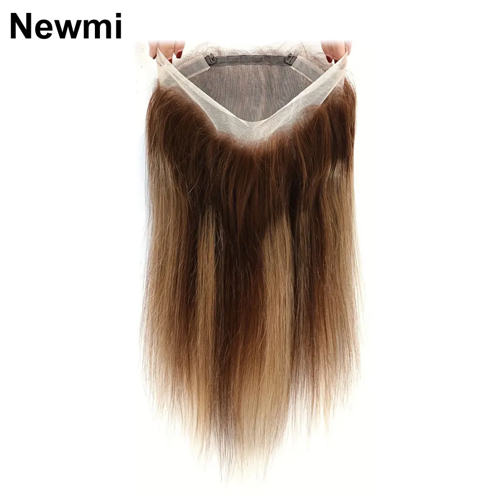 Extensions de Cheveux Naturels Lisses, Brun Ombré, Blond Miel, Fermeture en Dentelle 360, P427, 360
