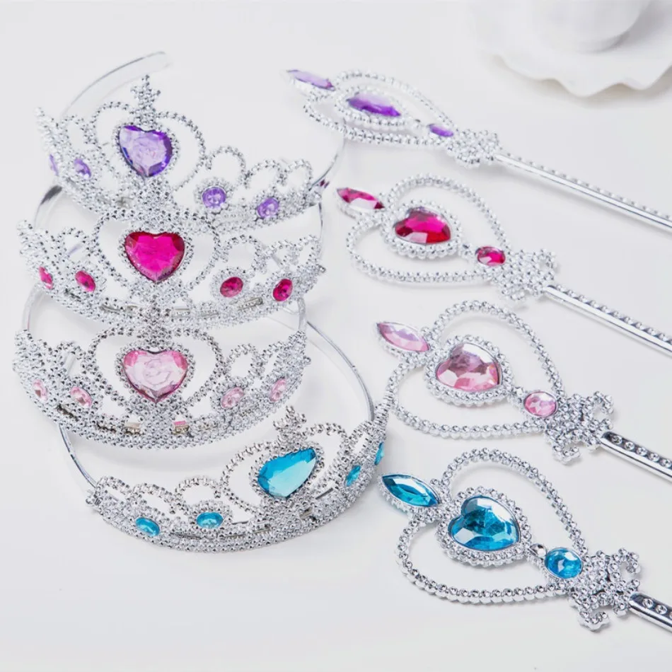Filles princesse couronne baguette magique accessoires fête Cosplay Elsa Anna strass bandeau bandes de cheveux pour enfants bandeaux cadeaux jouets