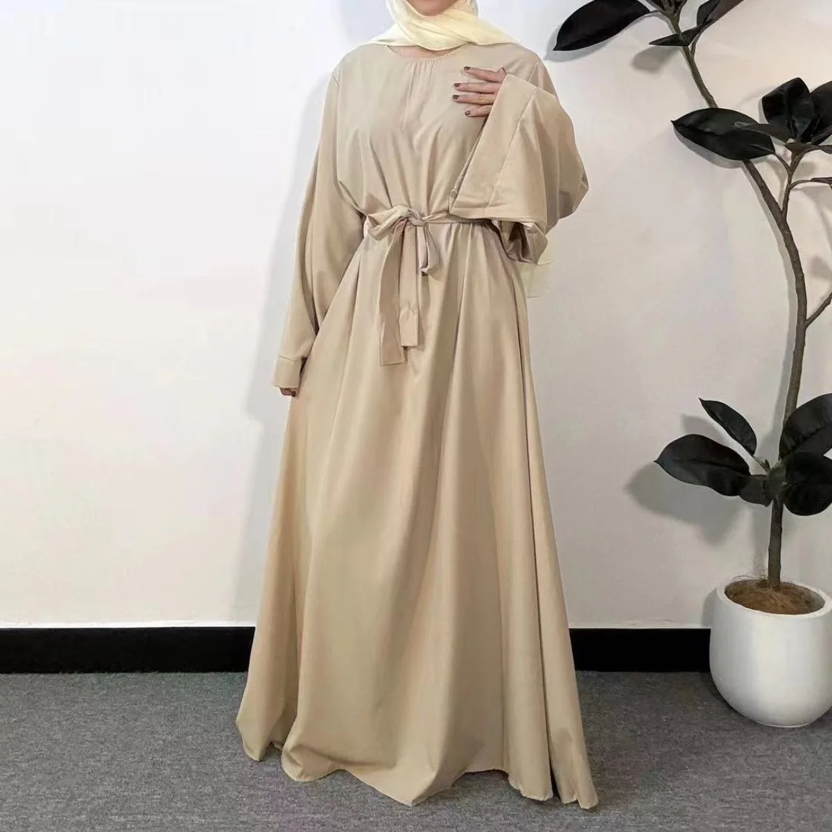 Robe de prière musulmane avec ceinture pour femmes, manches longues, vêtements islamiques, Abayas, Kaftans, Dubaï, Ramadan