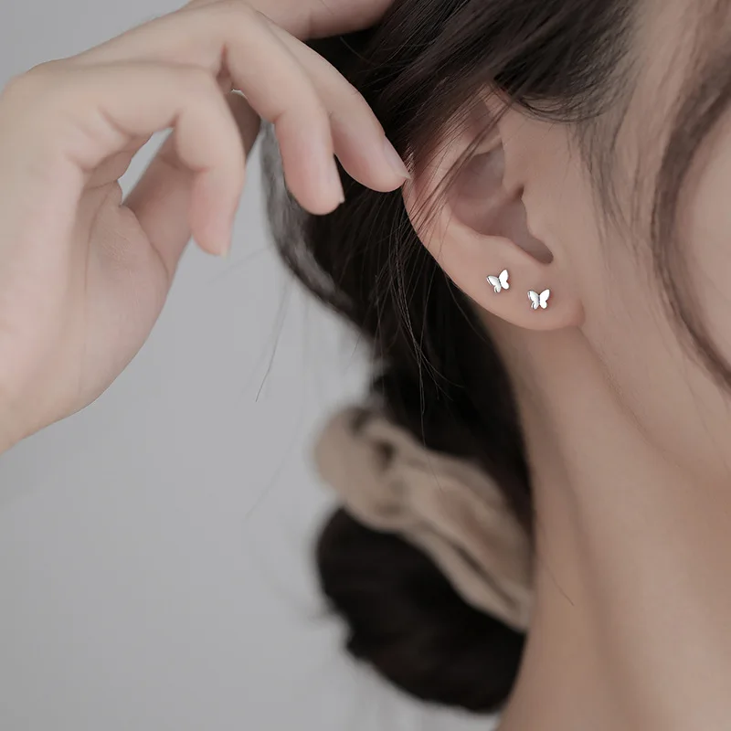 Boucles d'oreilles en argent Sterling 925, Mini papillon mignon, petites boucles d'oreilles pour enfants filles, Piercing romantique Simple, accessoires bijoux
