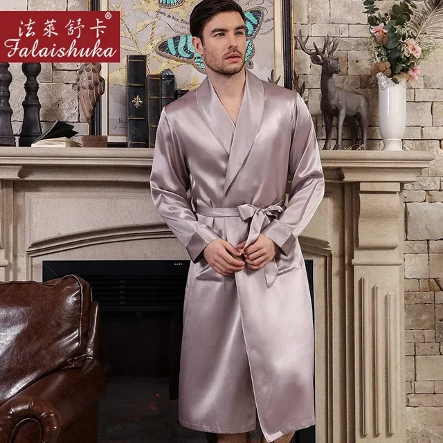 Section V-Neck Sleepwear Full Sleeve Nightwear Plus Size 2XL New Luxury Mens Sleeprobe Silk Robes Male Pajamas For Man – Image 3
