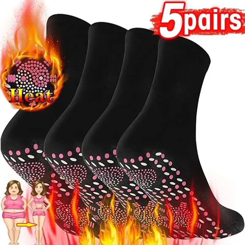 Tourmaline-Chaussettes auto-chauffantes, chaussettes de soins de santé thermiques chaudes pour l'hiver, chaussettes courtes amincissantes pour la santé, chaussettes de thérapie magnétique, 1 paire, 5 paires