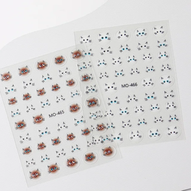 Autocollants pour ongles en forme de chat mignon, dessin animé, visage de chat, décalcomanies semi-transparentes, curseur auto-adhésif, décorations de manucure – Image 6