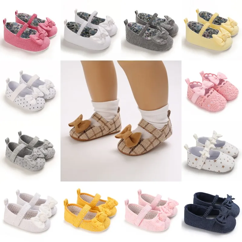 Chaussures de princesse plates en coton avec nœud mignon pour bébé fille, chaussures de marche, semelle souple astronomique, anti-ald, lit de bébé, enfants d'âge alth