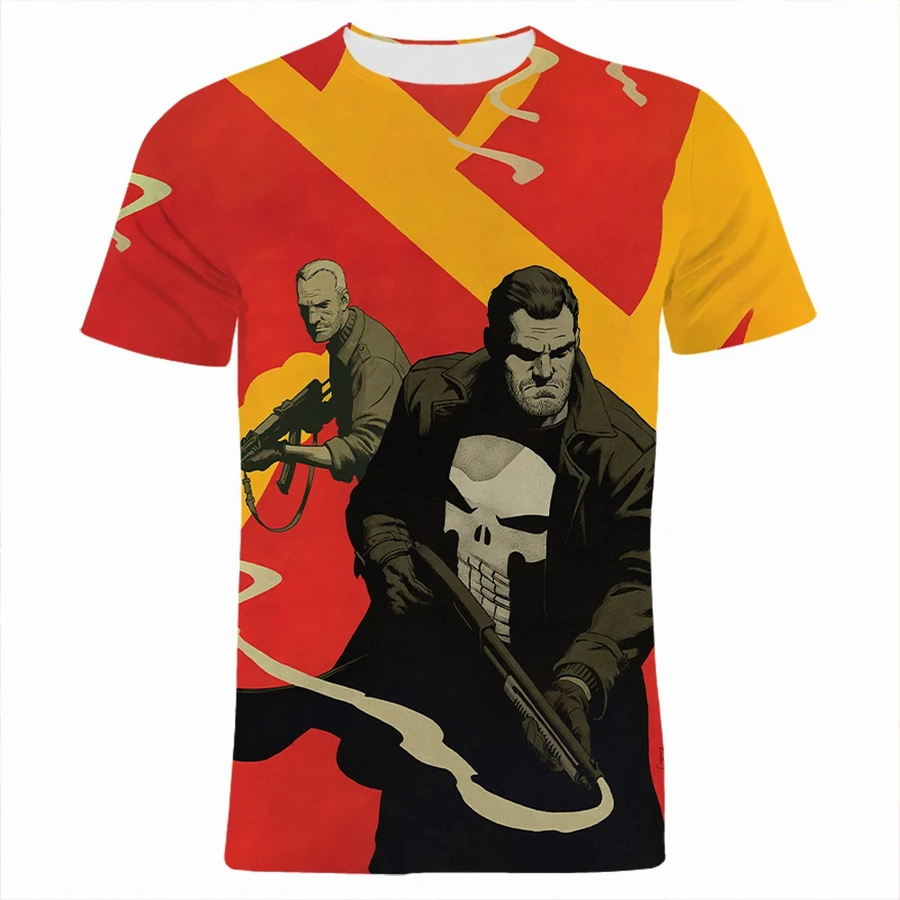 T-shirt à manches courtes Punisher Marvel pour hommes et enfants, t-shirts en Y pour enfants, vêtements décontractés assortis, tenues de famille, mode tendance, été