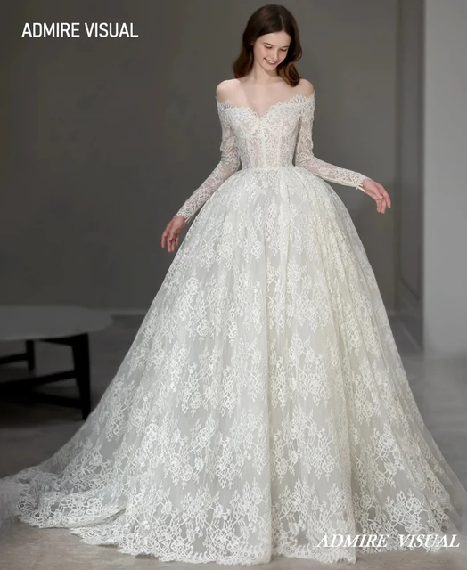 Robe de Mariée Trapèze en Dentelle à Manches sulfsur Mesure, Nouvelle Collection Éducative