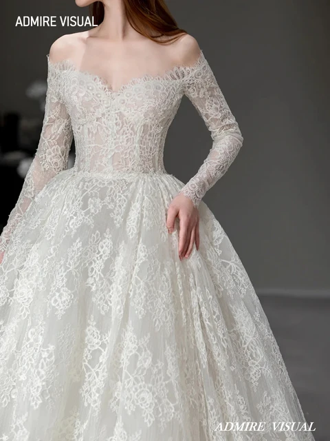 Robe de Mariée Trapèze en Dentelle à Manches sulfsur Mesure, Nouvelle Collection Éducative – Image 3