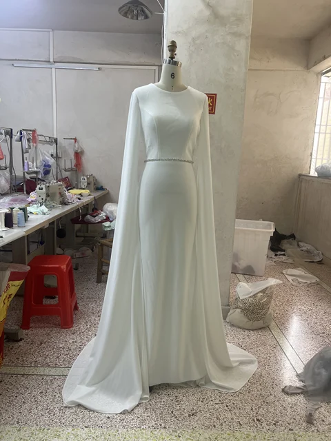 Robe de mariée en pansement de satin avec ceinture perlée, robes de soirée formelles pour les patients, quelle que soit la femme, robe d'invité de mariage, balayage – Image 5