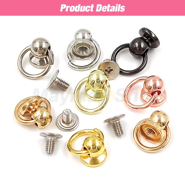 20set 7/8/10mm Metal Chicago Screw Rivet Ball Post Screwback With O Ring Stud For Leathercraft Phone Case Decoration Accessories – Image 6