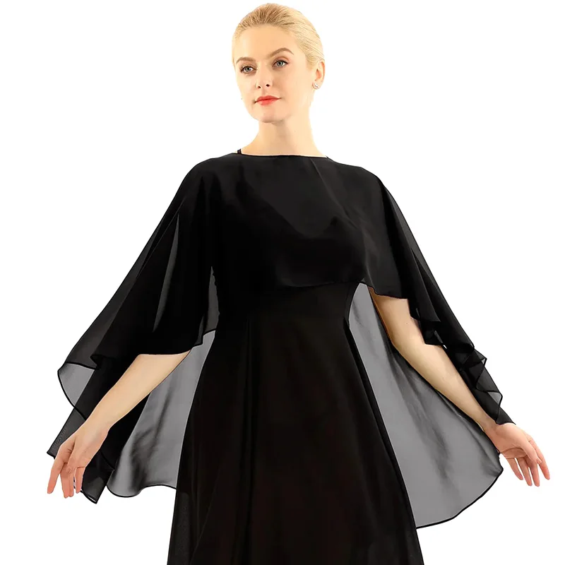 Femmes dames en mousseline de soie Cape châle soirée Capes de mariage haussement d'épaules veste de mariée enveloppes accessoires Long châle et enveloppes robe couvrir
