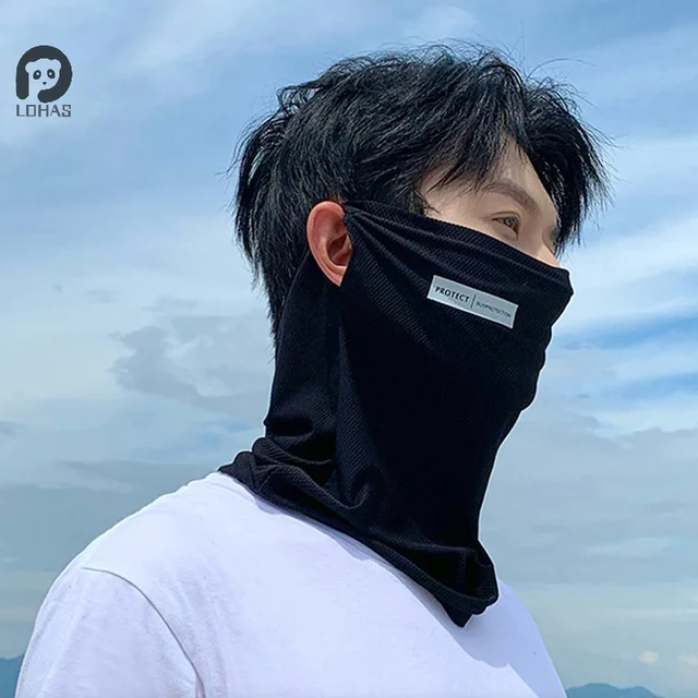 Masque de protection solaire d'été pour hommes et femmes, couvre-visage de cyclisme en plein air, document solide, cou rond, protection UV, écharpe bandana pour les oreilles – Image 3