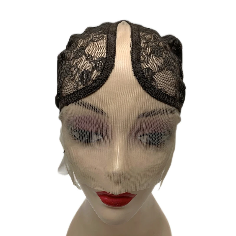 Bonnet de perruque en dentelle t-part, sangle réglable, maille marron/Beige, fabrication d'extensions de cheveux, capuchon de Base pour la fabrication de perruque personnalisée, 1 pièce
