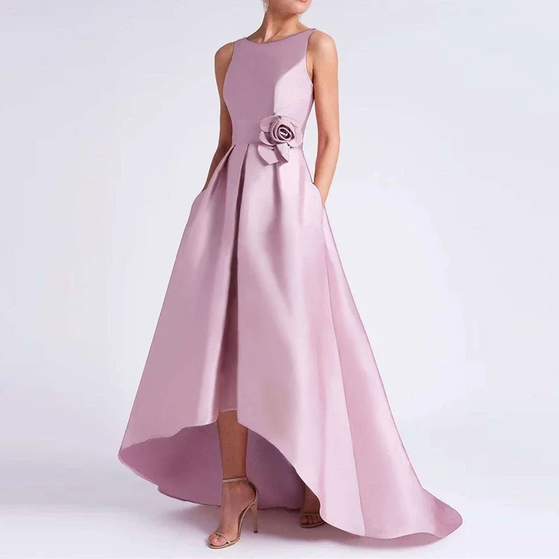 Robe de mariée trapèze rouge, sans manches, longueur thé, robe de soirée pour Banquet, Cocktail, robes de demoiselle d'honneur