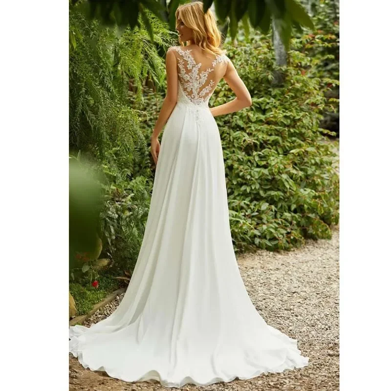 Robe de mariée en forme de trapèze, décolletée plongeant en V, couleur ivoire, sexy, pour femme, 2025