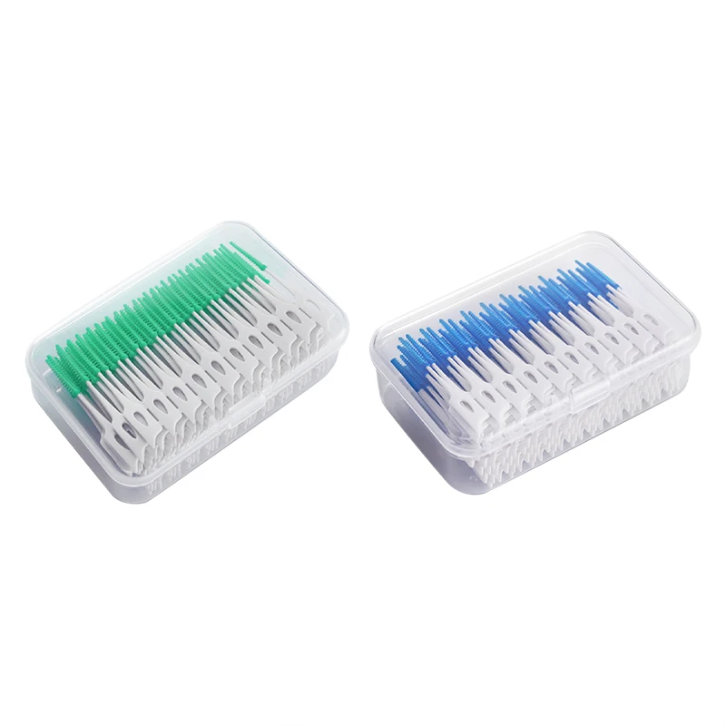 Brosse interdentaire en plastique vert en Silicone, cure-dents dentaires avec outils de nettoyage buccal filetés, 200 pièces/boîte