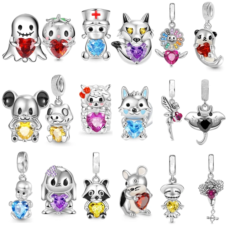 Perle de charme en argent regardé 925 pour femme, nickel é, loup, papillon, infirmière, soleil, fleur, pendentif, convient au bracelet européen original, bijoux à bricoler soi-même, nouveau