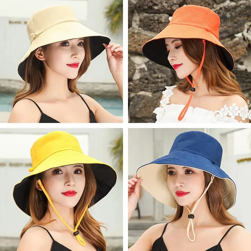 Chapeau de pêcheur pour femmes, couverture faciale d'été, protection solaire, chapeau pare-soleil à grand bord, célébrité d'internet Double face et polyvalent