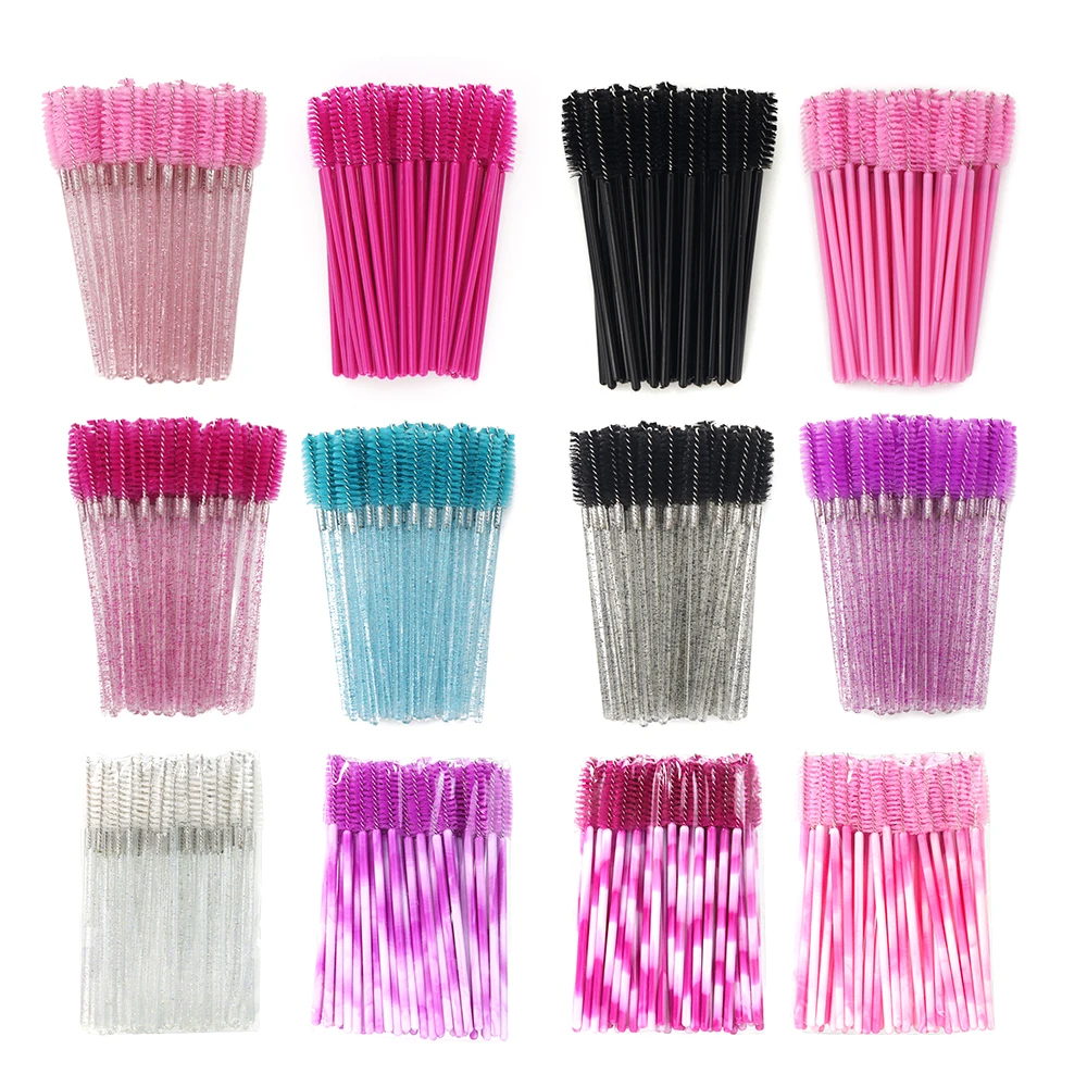 ANNAFRIS-Brosse à cils en cristal, tête souple, outil de maquillage, baguette d'extension de cils, mascara, 50 pièces