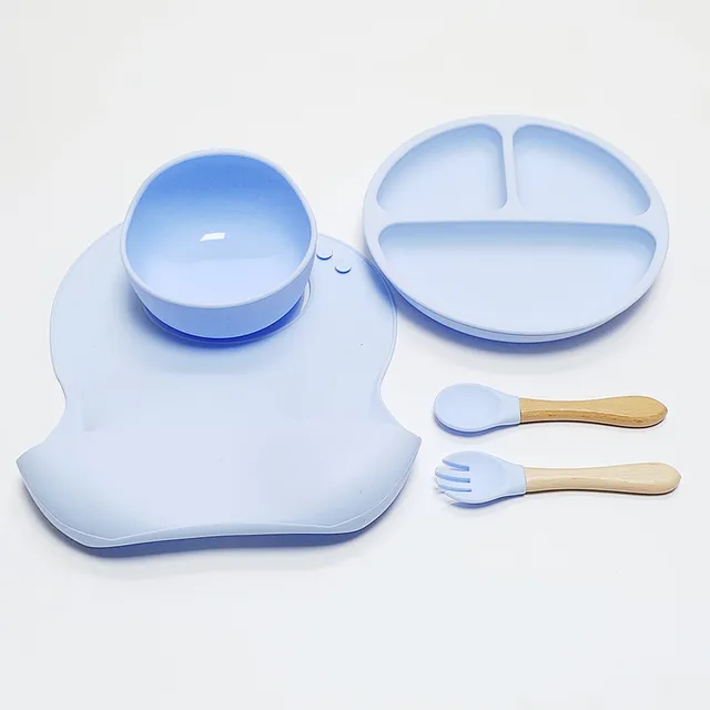 Ensemble d'assiettes à dîner en Silicone pour enfants, 5 pièces, forte aspiration, Anti-chute, bol d'entraînement à l'alimentation, fourchette cuillère, vaisselle d'alimentation – Image 6