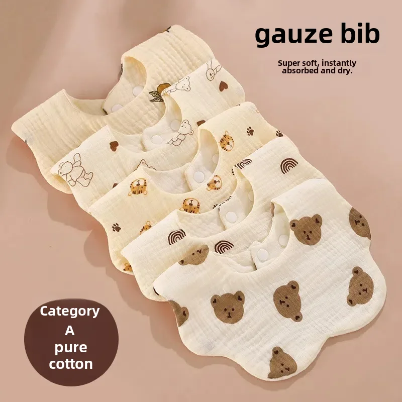 Bavoir en coton pur à 6 couches pour bébé, serviette de type A, triangle, anti-vomissements, menstruel, pétale, salive, nouveau-né