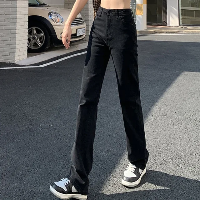 Femme coréenne taille haute Streetwear jambe droite jean filles Y2k vêtements pantalon femme mode noir Baggy Harajuku Denim pantalon – Image 2
