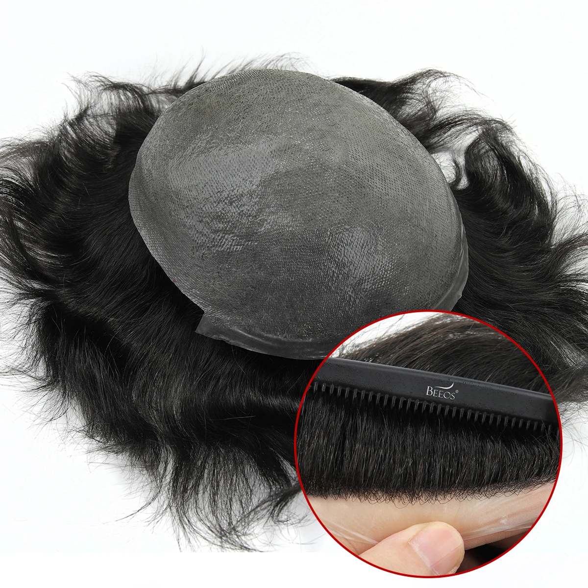 Topunique TJNG-Toupet à peau super fine pour homme, système de cheveux humains, 6 amarans, 0.03-0.04mm