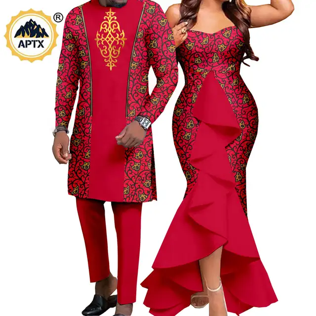 Dashiki – robes sirène pour femmes africaines, tenues assorties pour hommes, ensembles de pantalons Bazin Riche, vêtements de Couple africains pour mariage Y22C080 – Image 6
