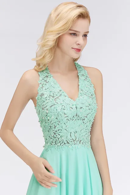 Robe de cocktail élégante en dentelle verte menthe, robes de Rhformelles, ligne A, mousseline de soie courte, décorations de perles, sexy, fête – Image 6
