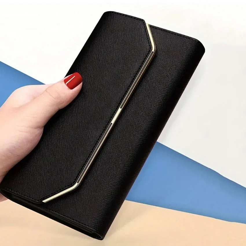 Portefeuille en cuir PU pour femme, porte-cartes de crédit, porte-monnaie, pochette femme, haute qualité, luxe, long moraillon, 3 possède