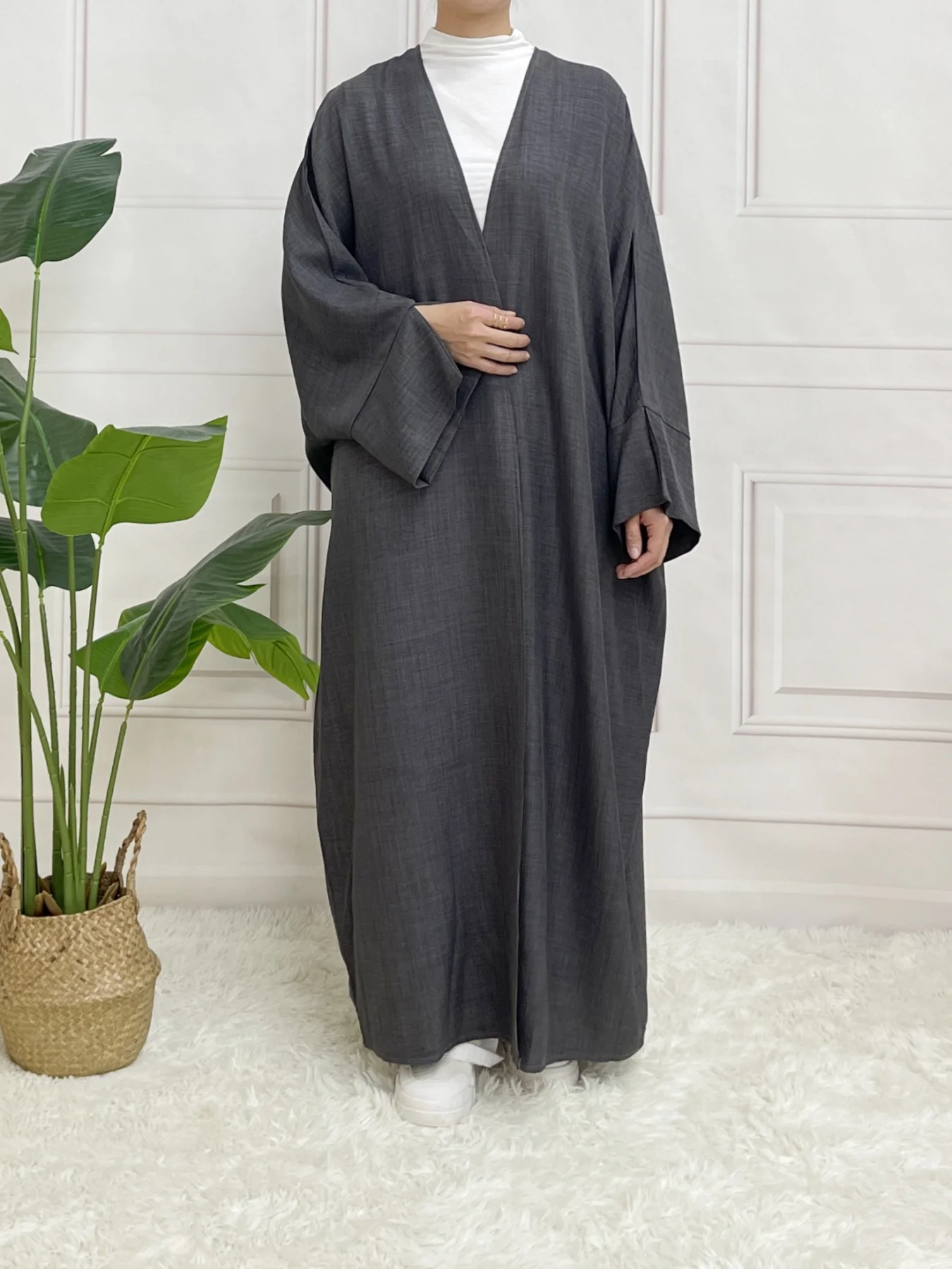 Abaya-Kimono à Manches Fendues pour Femme, Tenue Musulmane Minimaliste, Vêtement Islamique, Mode Modeste, Sans Glisser