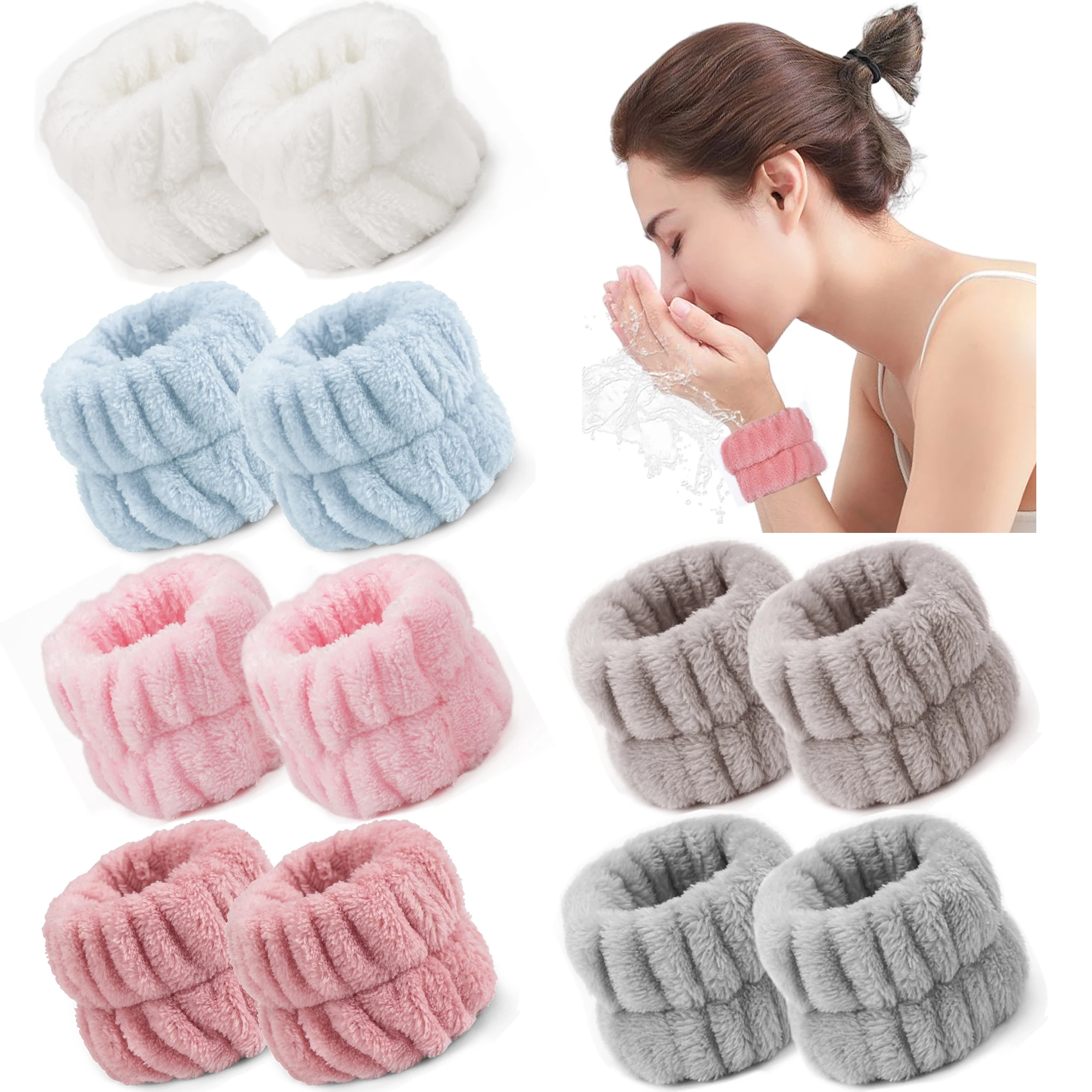 Bandeau de poignet en microcarence réutilisable pour femme, serviette douce, bracelets pour laver le visage, bandeau anti-transpiration pour fille, yoga, course à pied, sport, spa, 2 pièces