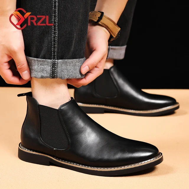 YRZL 39 ~ 47 hommes Chelsea bottes marque rétro confortable en cuir PU bottines hommes 2025 mode noir marron hommes bottes – Image 6