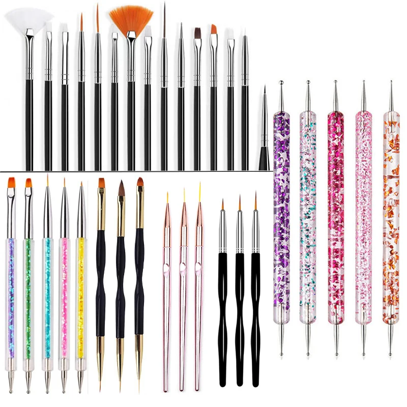 5/20 pièces Nail Art brosse conception pointe peinture dessin sculpture pointillage stylo FlatFan Liner acrylique Gel UV vernis manucure outils