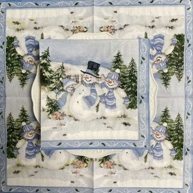 10/20 pièces 33*33cm 2 plis serviette de noël Festival fête décoration papier trois bonhomme de neige de noël dessin animé imprimé napperons en papier – Image 2