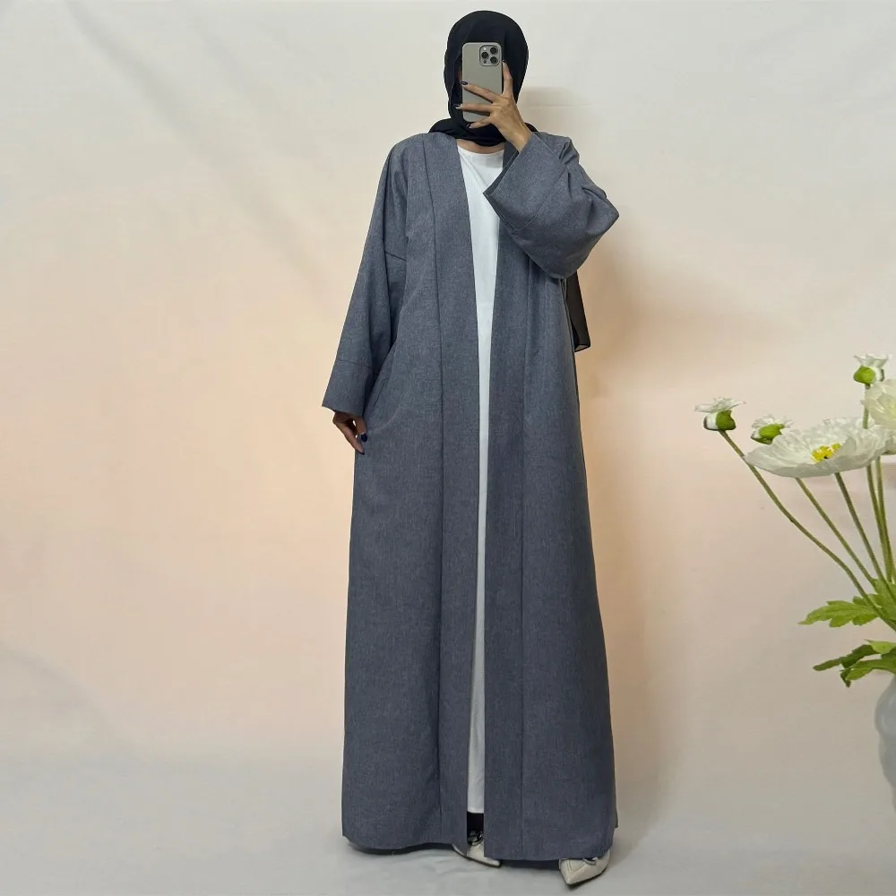 Abaya-Robe musulmane à manches longues pour femmes, caftan, vêtements islamiques, couleur unie