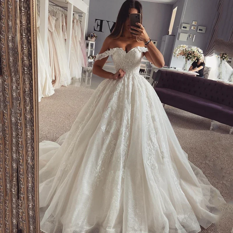 Robes de mariée princesse A-ligne élégantes, hors des patients initiés, dentelle appliquée, quelle que soit la plage Boho, robe de mariée en tulle, grande taille