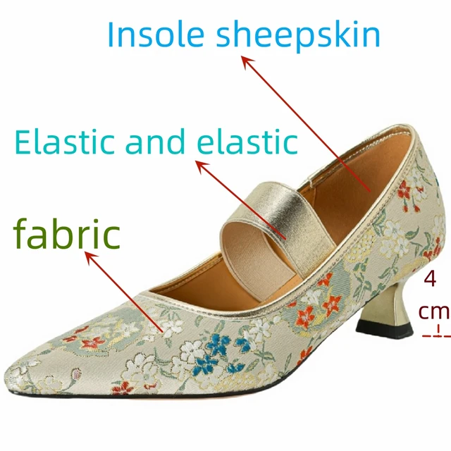 Escarpins à talons hauts faits à la main pour femmes, chaussures à fleurs colorées, patchwork de base, bout pointu, chaîne CHEBED HU, 34-40 – Image 2