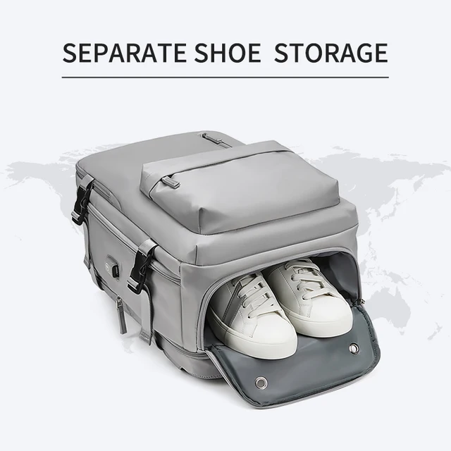 Sac à dos de voyage pour femme, sac à dos pour ordinateur portable d'affaires avec sac à chaussures, sac à dos de randonnée étanche, 16 pouces, agrandi, 39L, chargement USB – Image 4
