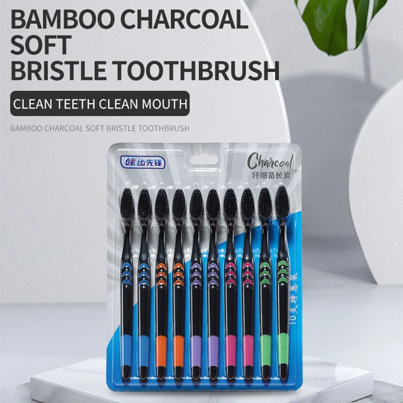 Jianpai-Brosse à dents à poils souples pour adultes, charbon de bambou, ménage, cheveux fins, anti-favorable, hommes et femmes, transfrontalier