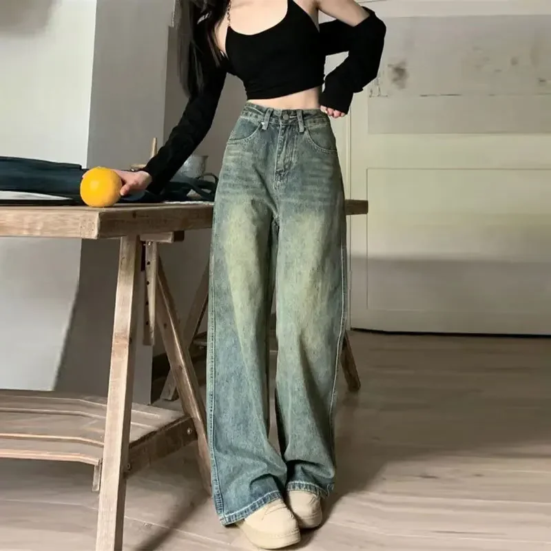 Jean amincissant taille haute Vintage, Style américain, bas de cloche décontracté, pantalon Long polyvalent à jambes droites pour femmes
