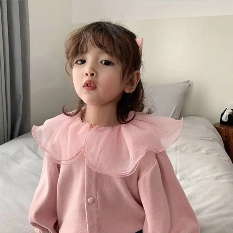 Veste à Revers en Dentelle pour Fille, Cardigan, Vêtements Mignons pour Bébé, Nouvelle Collection Automne-Hiver 2022