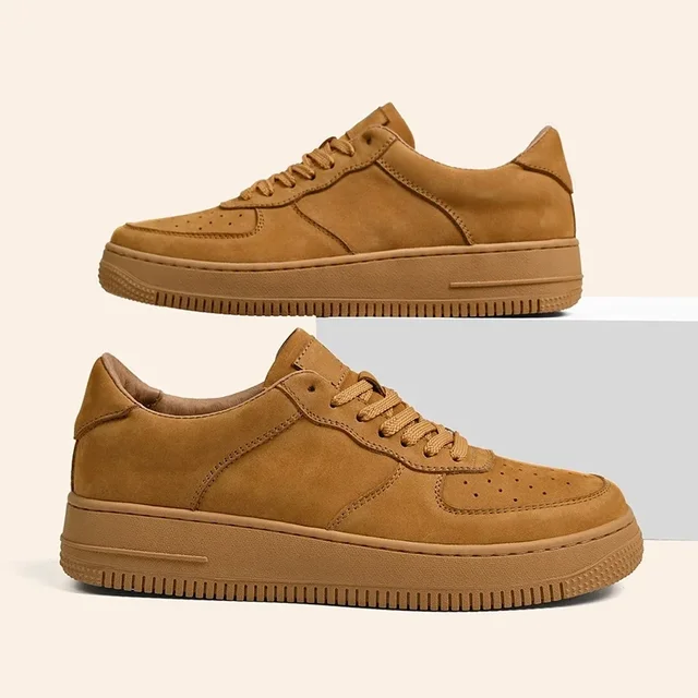 Marron hommes baskets femmes chaussures confortable en cuir véritable blanc respirant semelle épaisse porter tendance chaussures décontractées Zapatillas Hombre – Image 2