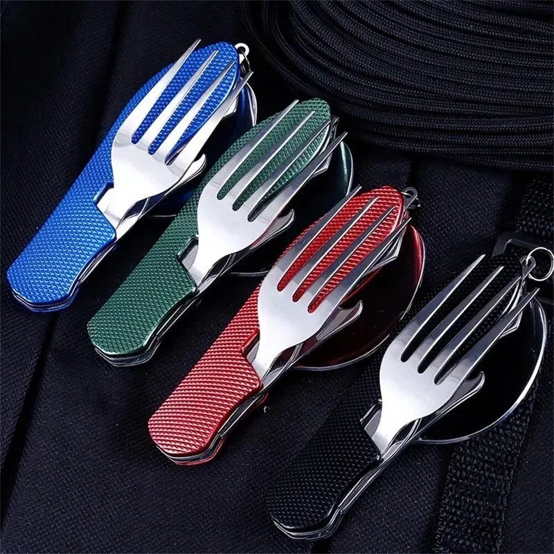 Foldable camping utensil set-multi-functional knife, fork, spoon combo for outdoor activities and sports camping picnic travel