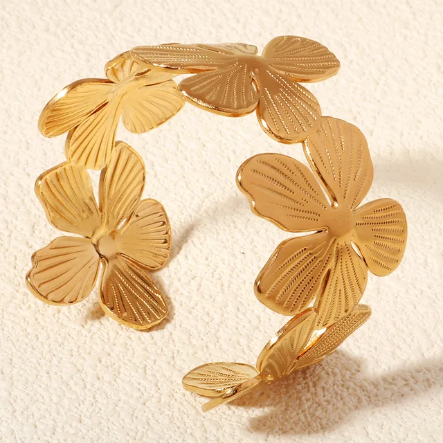 Bracelet ouvert en titane doré pour femme, bracelets en acier inoxydable 18 carats, bijoux à la main, cadeau élégant, fête de mariage, mode – Image 3