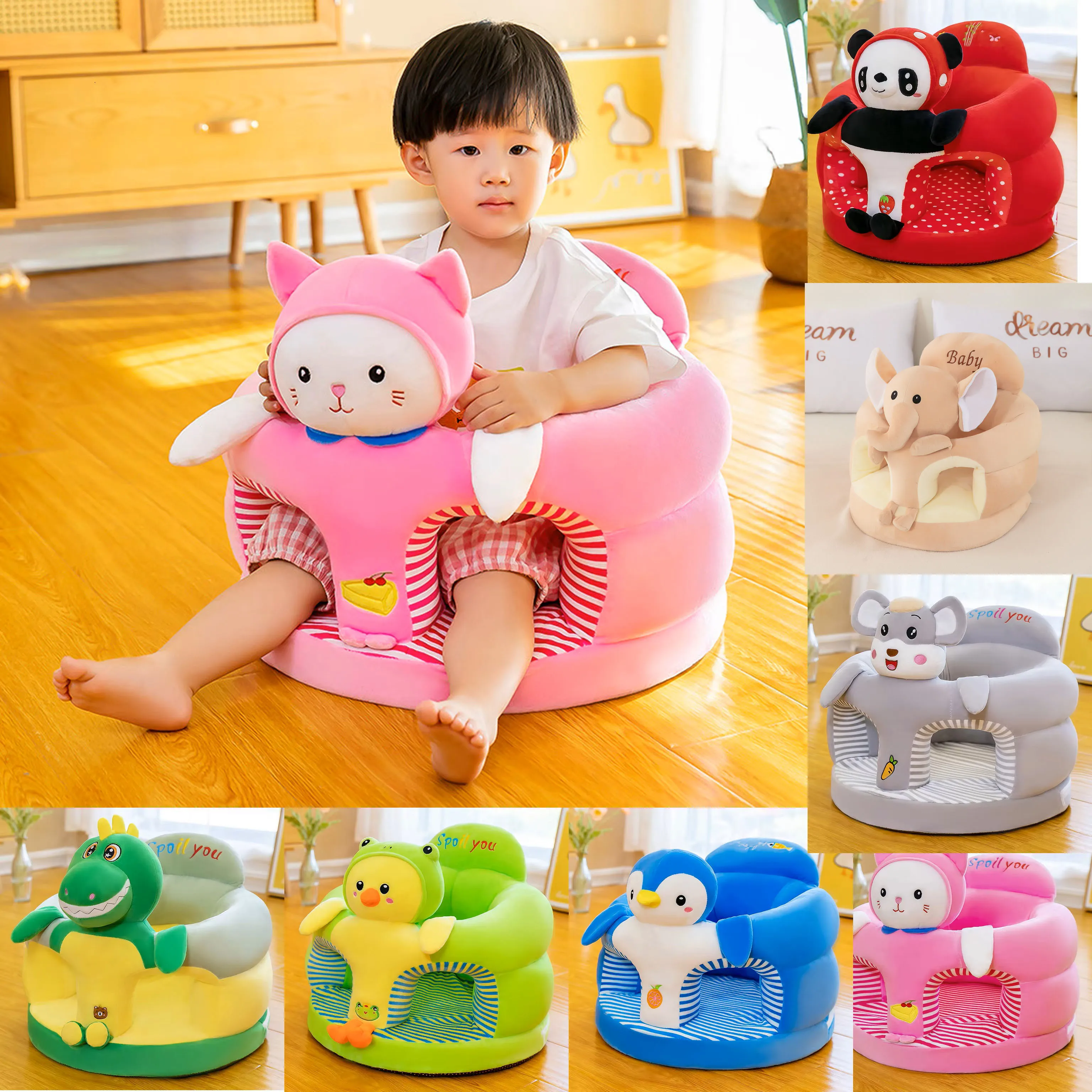 Housse de siège de Support de canapé pour bébé, 1 pièce, chaise en peluche de dessin animé pour apprendre à s'asseoir, confortable, lavable, sans berceau de remplissage