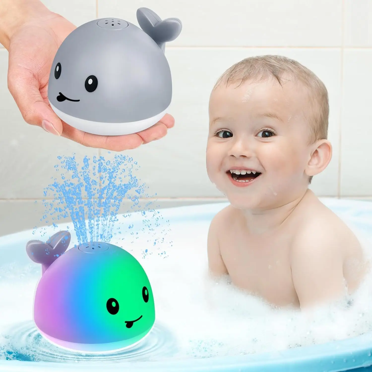 Jouets de bain baleine lumineux, arroseur pour bébés de 6 à 12 ans et 18 mois, jouets de salle de bain pour piscine pour enfants, cadeaux avec lumière LED musicale