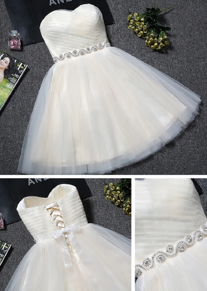 Robe de cocktail courte en tulle, tenue de soirée à lacets, de demoiselle d'honneur
