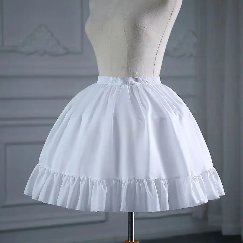 Jupon Crinoline Lolita pour femmes et filles, robe de bal en coton, jupon court à 2 cerceaux, sous-jupe pour Cosplay, robe à grand ourlet blanc